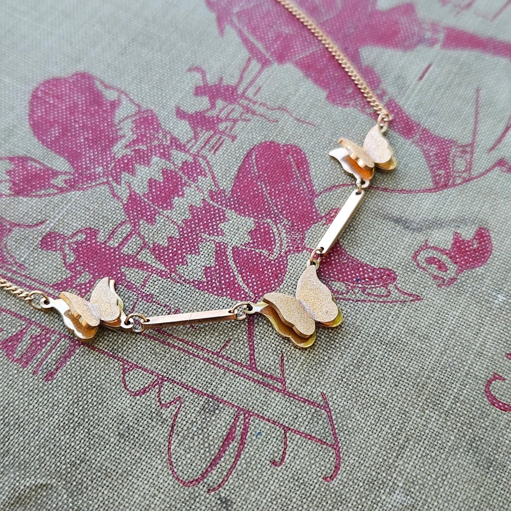 Rose Gold Tone Stainless Steel 3D Butterfly Bar Link Adjustable Necklace